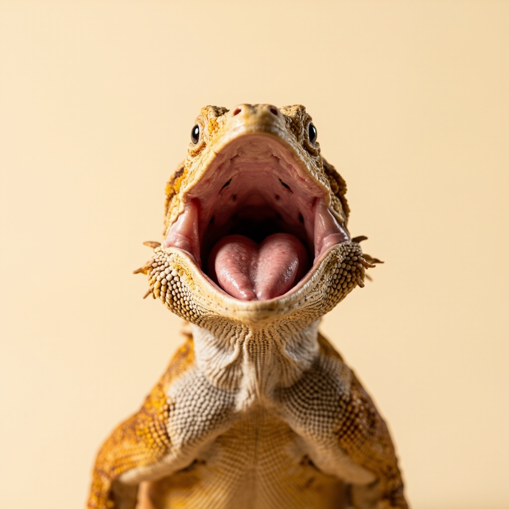 Iconographic bearded dragon side view showing respiratory anatomy (trachea, lungs, air sacs) with four mucus-site callouts